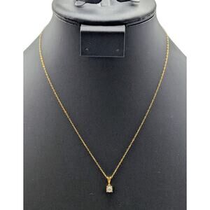 14K Yellow Gold Approx. 5mm Genuine Pearl & Diamond Pendant Chain 18" Necklace